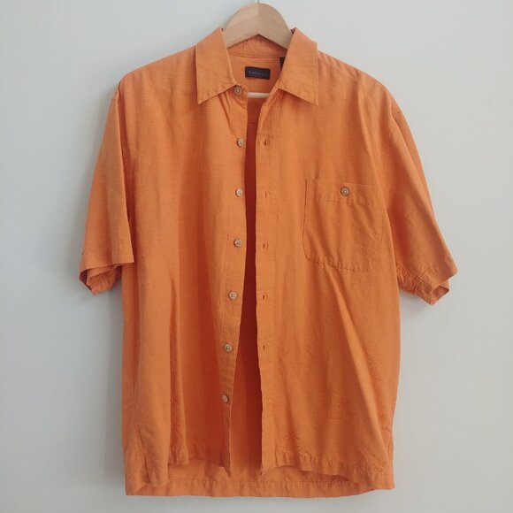 Van Heusen Mens 100% silk orange short sleeve button down shirt Medium - Picture 2 of 15